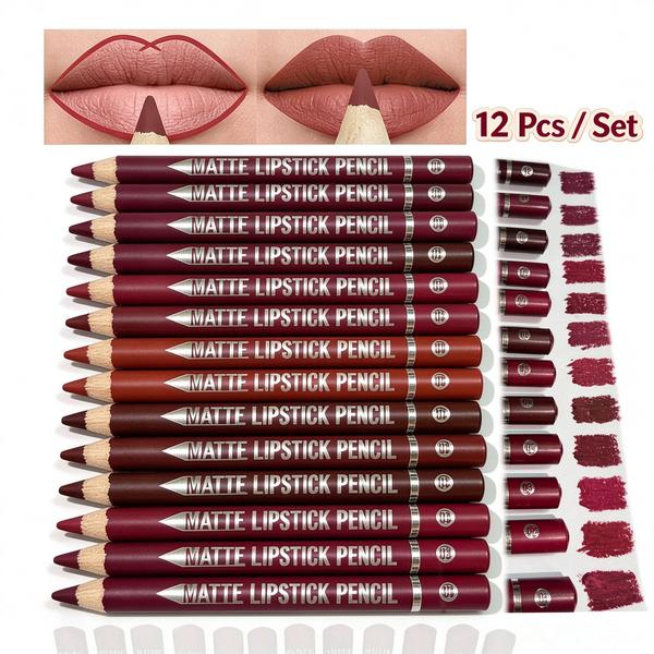 12Pcs Matte Lip Liner With Sharpener Set Waterproof Smudgeproof