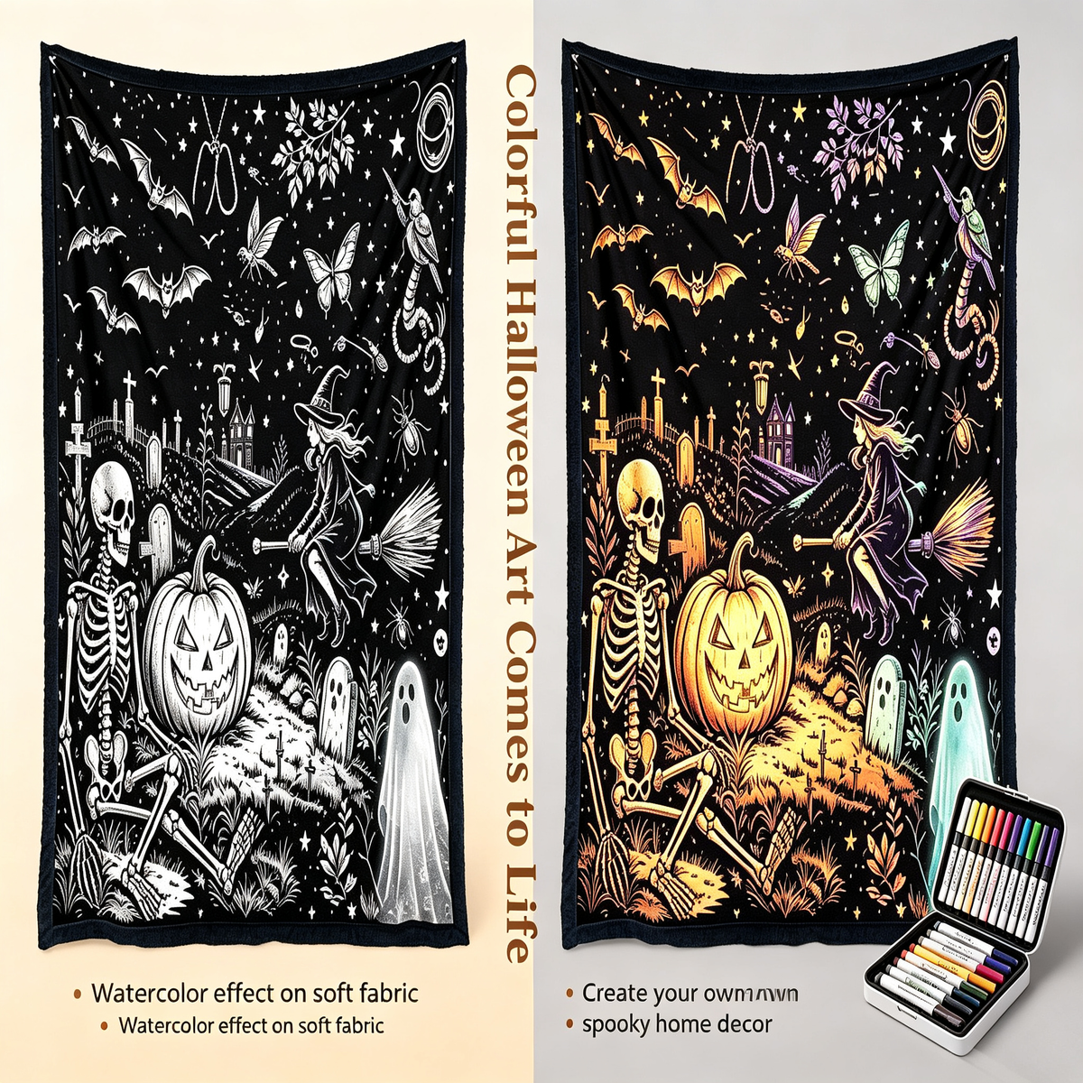 Halloween DIY Coloring Mat 70x100 - Includes 24 Washable Markers