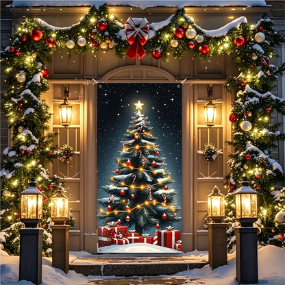 Santa & Reindeer Stretch Fabric Door Banner with Elastic Edges