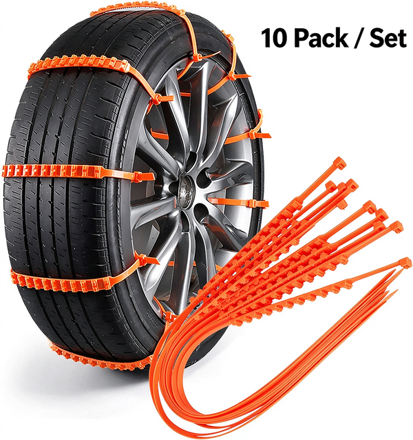 10Pack Emergency Anti-Skid Traction Chains, Reusable Snow Tire Chains for Trucks & SUVs