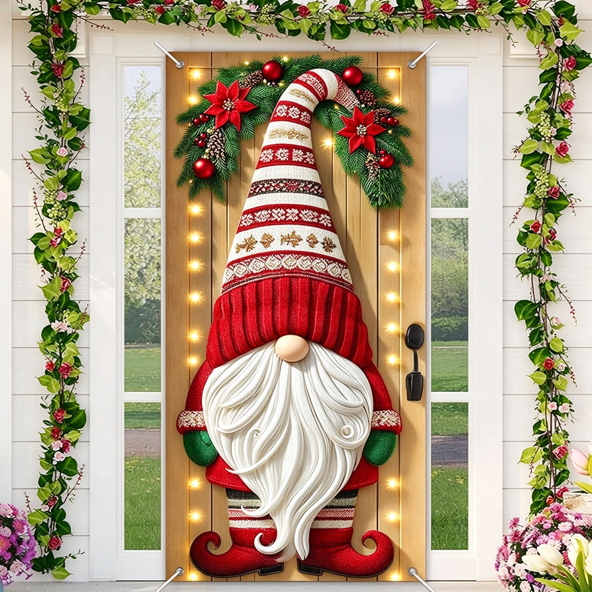 Santa & Reindeer Stretch Fabric Door Banner with Elastic Edges