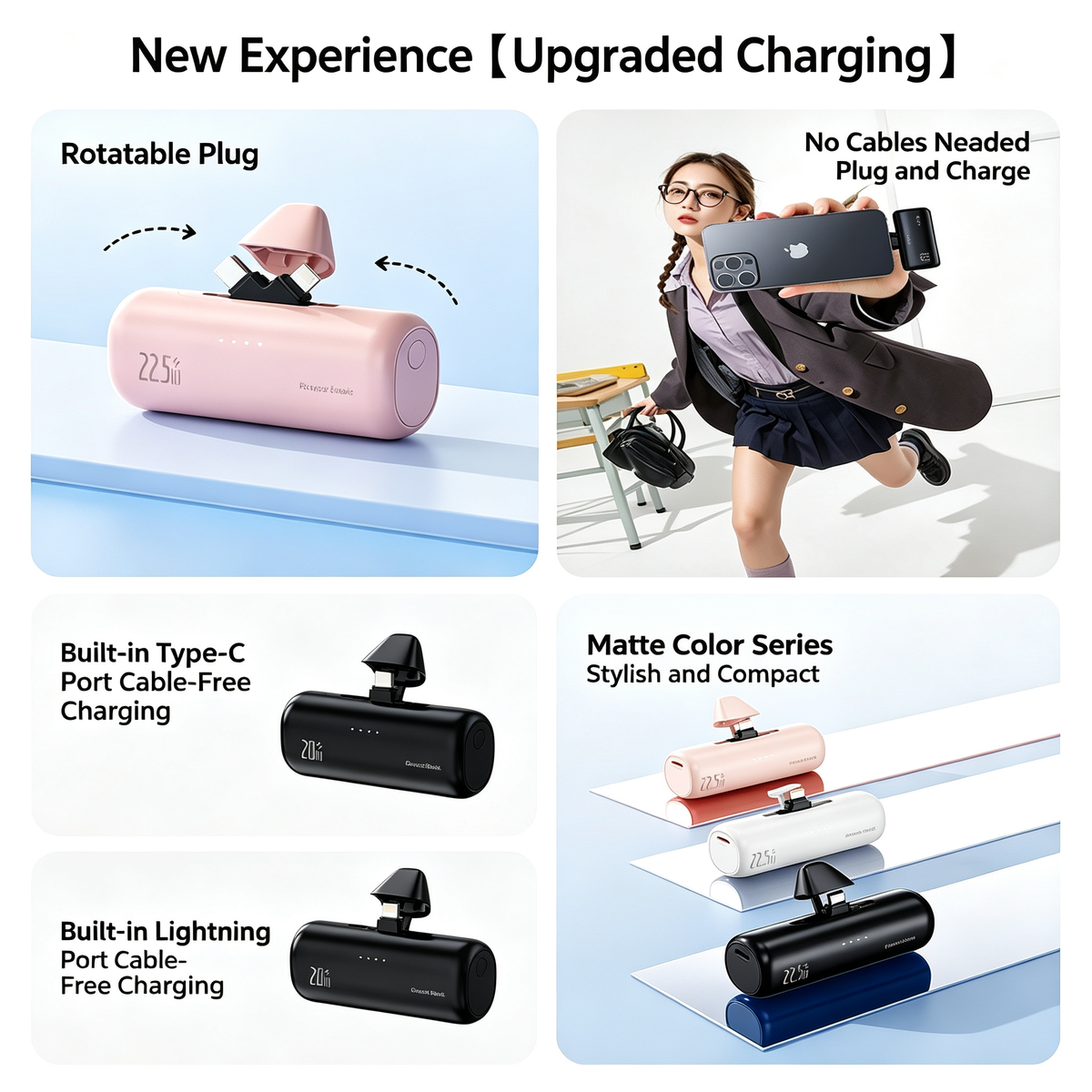 Mini Portable Charger USB-C Power Bank - Includes 5000mAh PD Fast Charging Battery