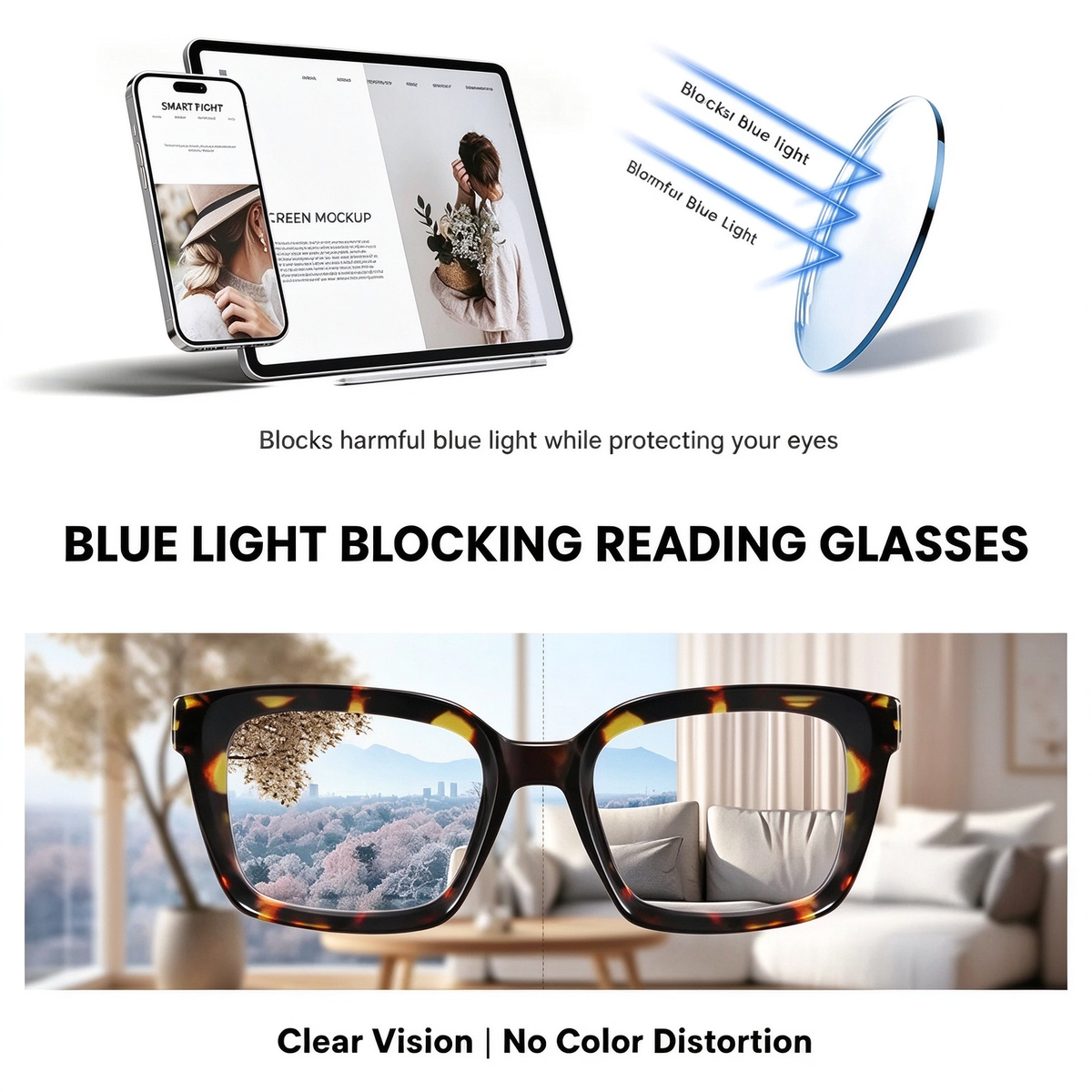 Oversized Square Reading Glasses - Anti-Blue Light Reading Glasses