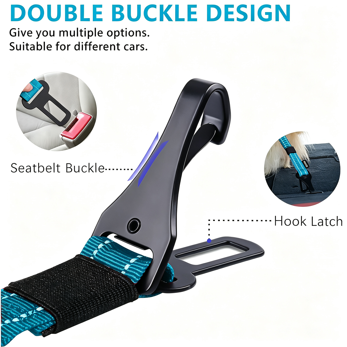 Adjustable Dog Seat Belt, for Vehicle Nylon Pet Safety Seat Belts Heavy Duty & Elastic