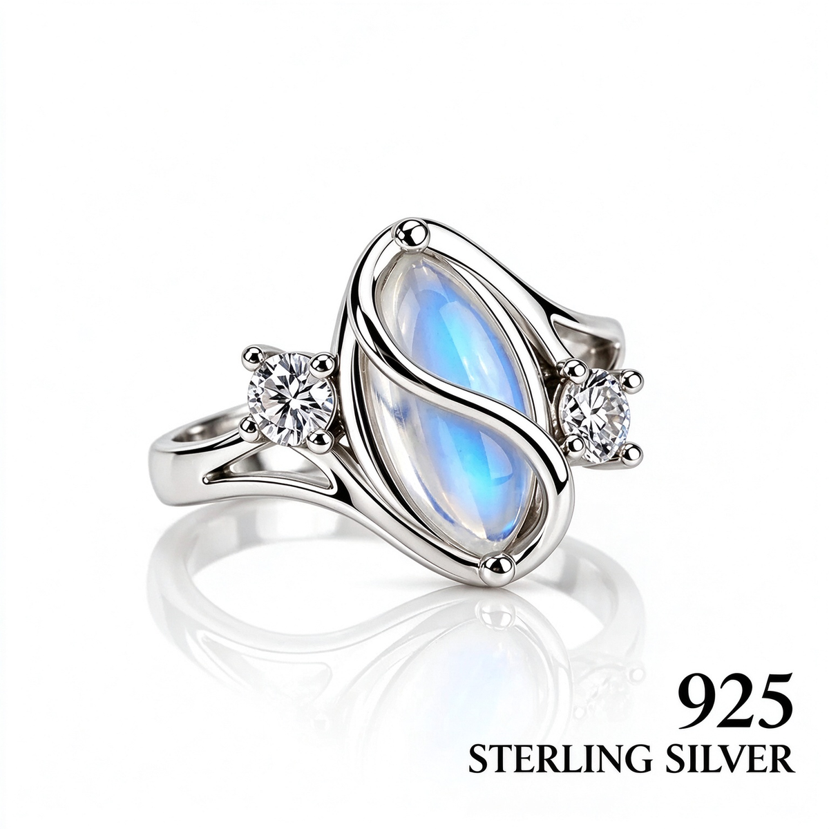 925 Sterling Silver Moonstone Ring, Embellished with Cubic Zirconia