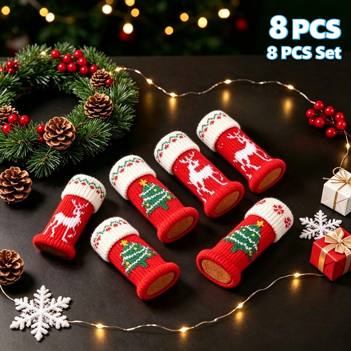 8Pcs Christmas Knit Chair Leg Floor Protectors, Anti-Scratch