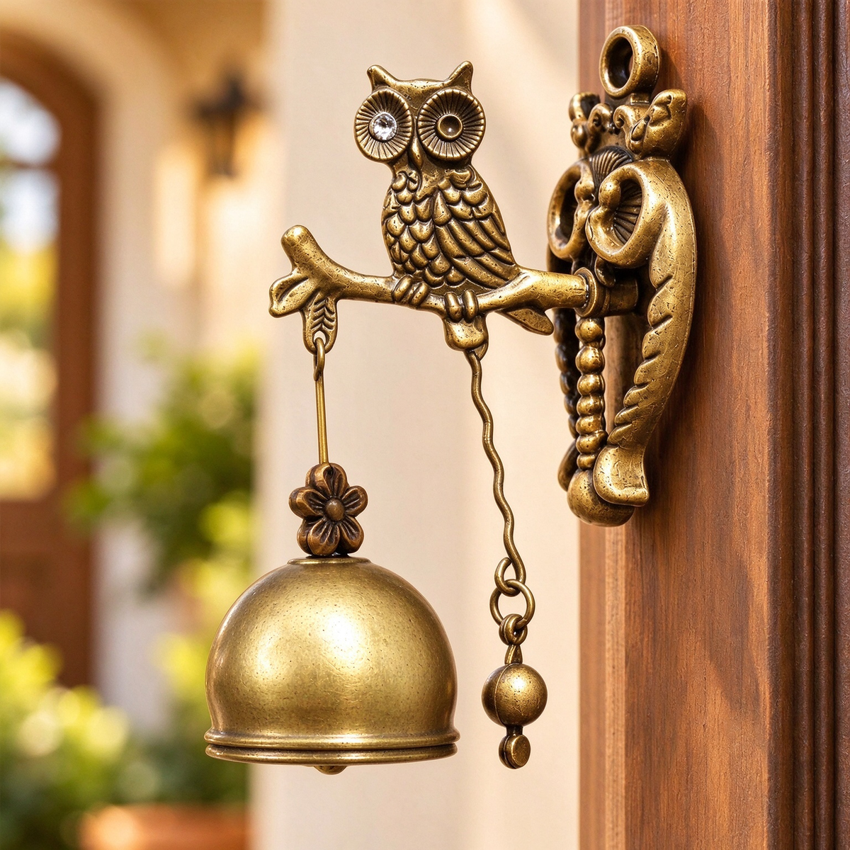 Vintage Hummingbird Doorbell, Wall-Mounted Antique Brass Metal Entry Bell