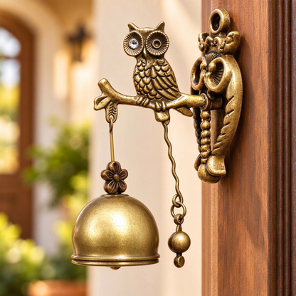 Vintage Hummingbird Doorbell, Wall-Mounted Antique Brass Metal Entry Bell