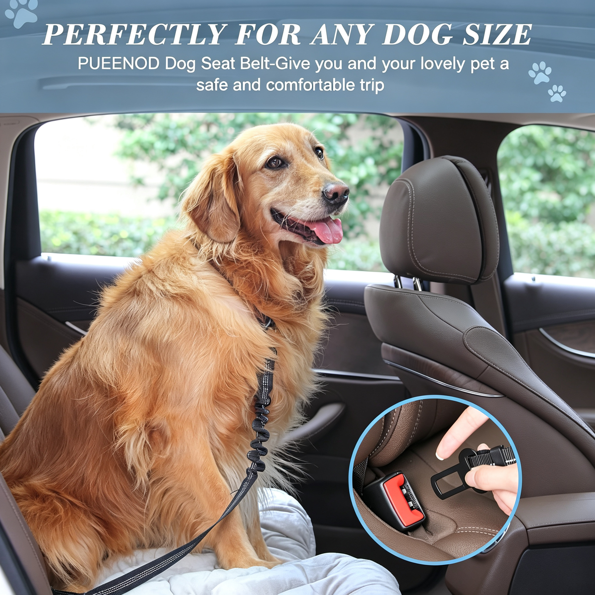 Adjustable Dog Seat Belt, for Vehicle Nylon Pet Safety Seat Belts Heavy Duty & Elastic