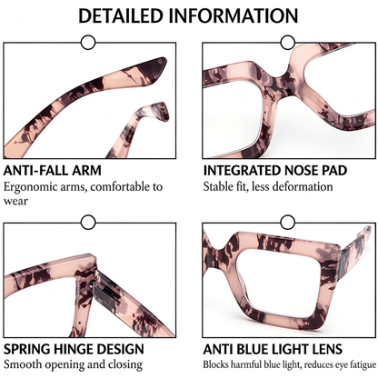 Oversized Square Reading Glasses - Anti-Blue Light Reading Glasses