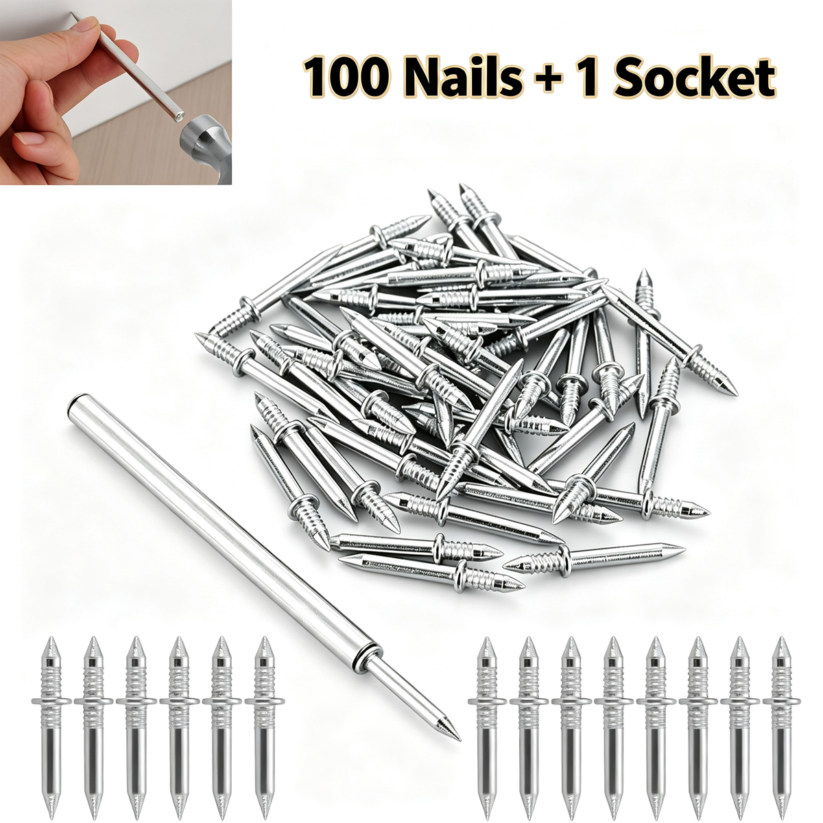100 Double-Ended Baseboard Nails - Invisible Safety Screws