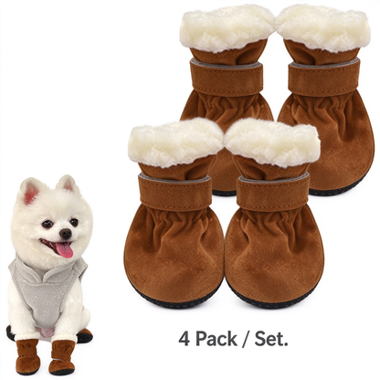 4Pcs Soft Dog Booties for Winter, Warm Non-Slip Paw Covers for Cold Weather