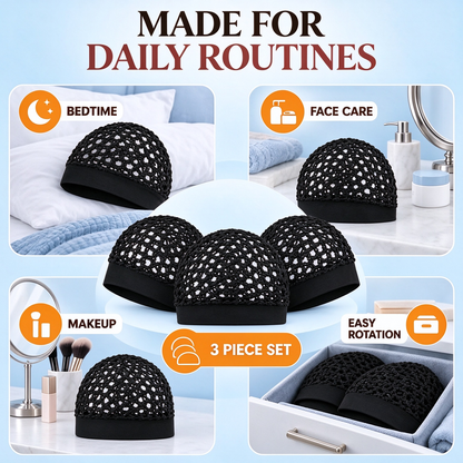 3-Pcs Stretchy Wide-Edge Sleeping Cap Set, Breathable Hair Bonnet