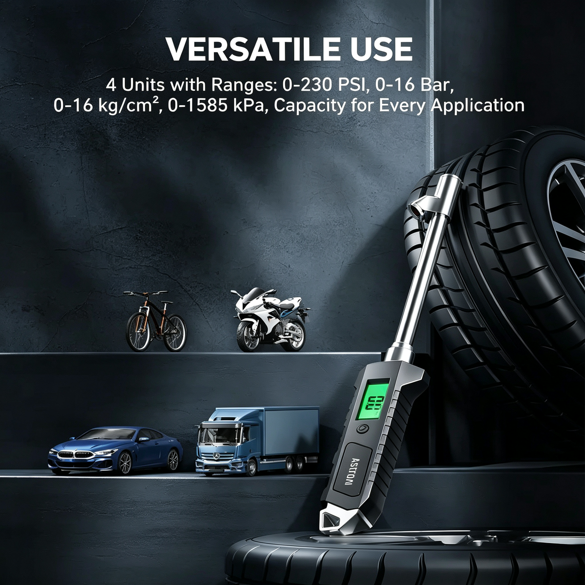 Digital Tire Pressure Gauge - 230 PSI Wide Range