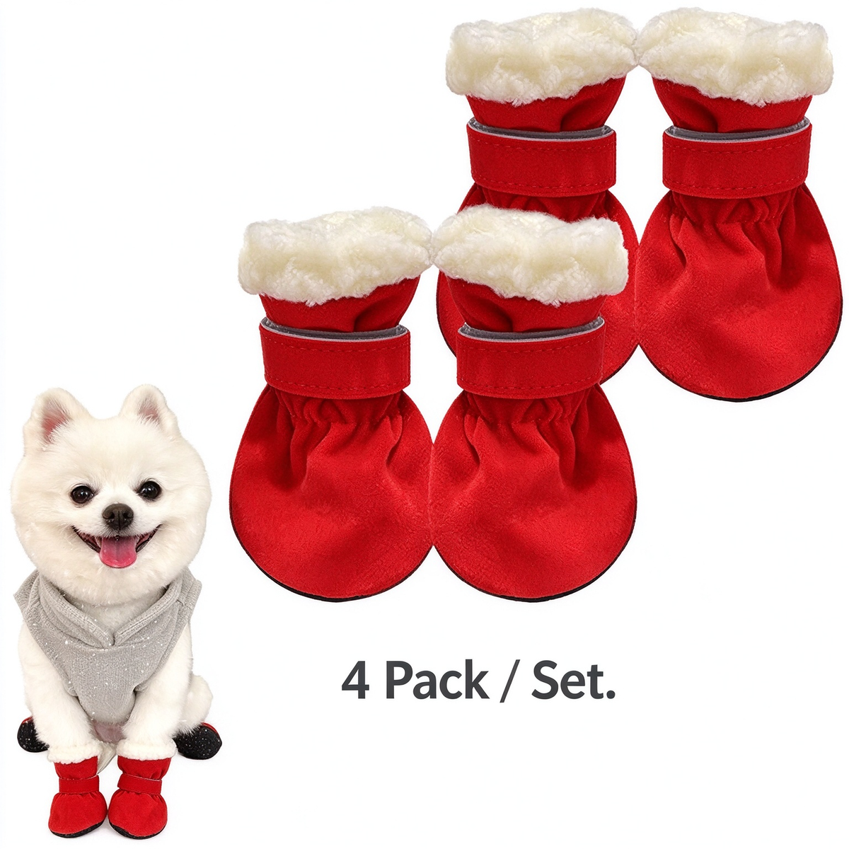 4Pcs Soft Dog Booties for Winter, Warm Non-Slip Paw Covers for Cold Weather