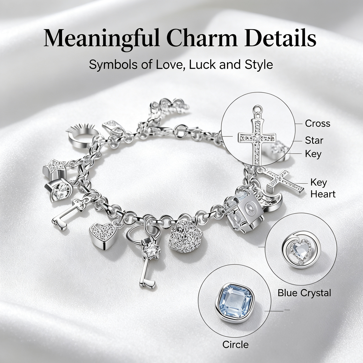 Charm Bracelet for Women Flower Bracelet Sterling Silver