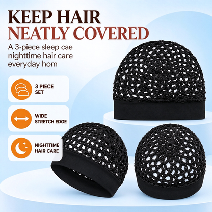 3-Pcs Stretchy Wide-Edge Sleeping Cap Set, Breathable Hair Bonnet