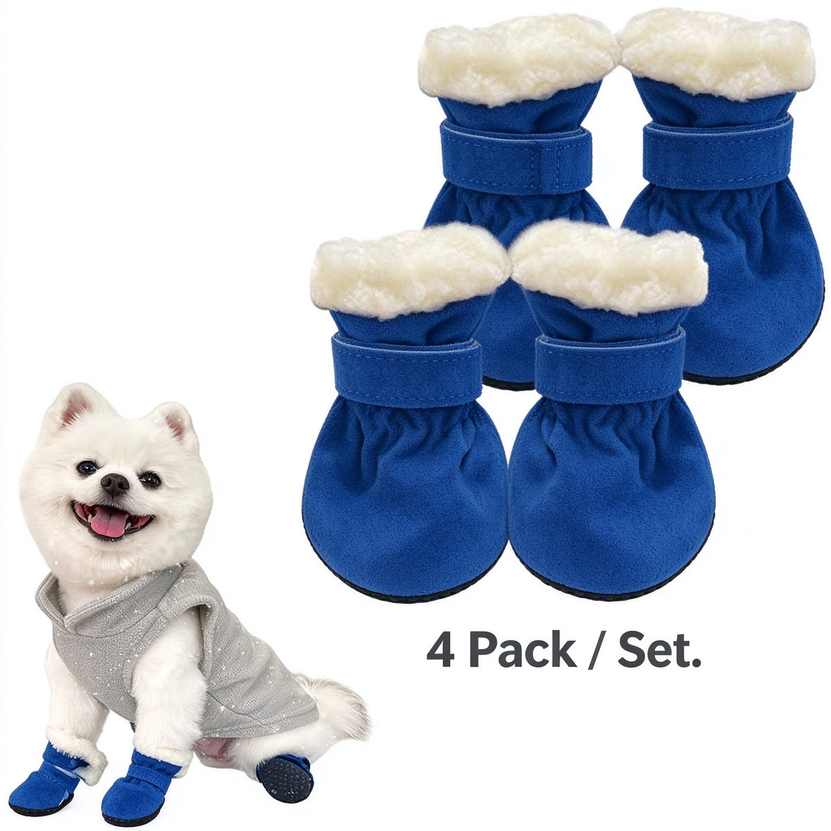 4Pcs Soft Dog Booties for Winter, Warm Non-Slip Paw Covers for Cold Weather
