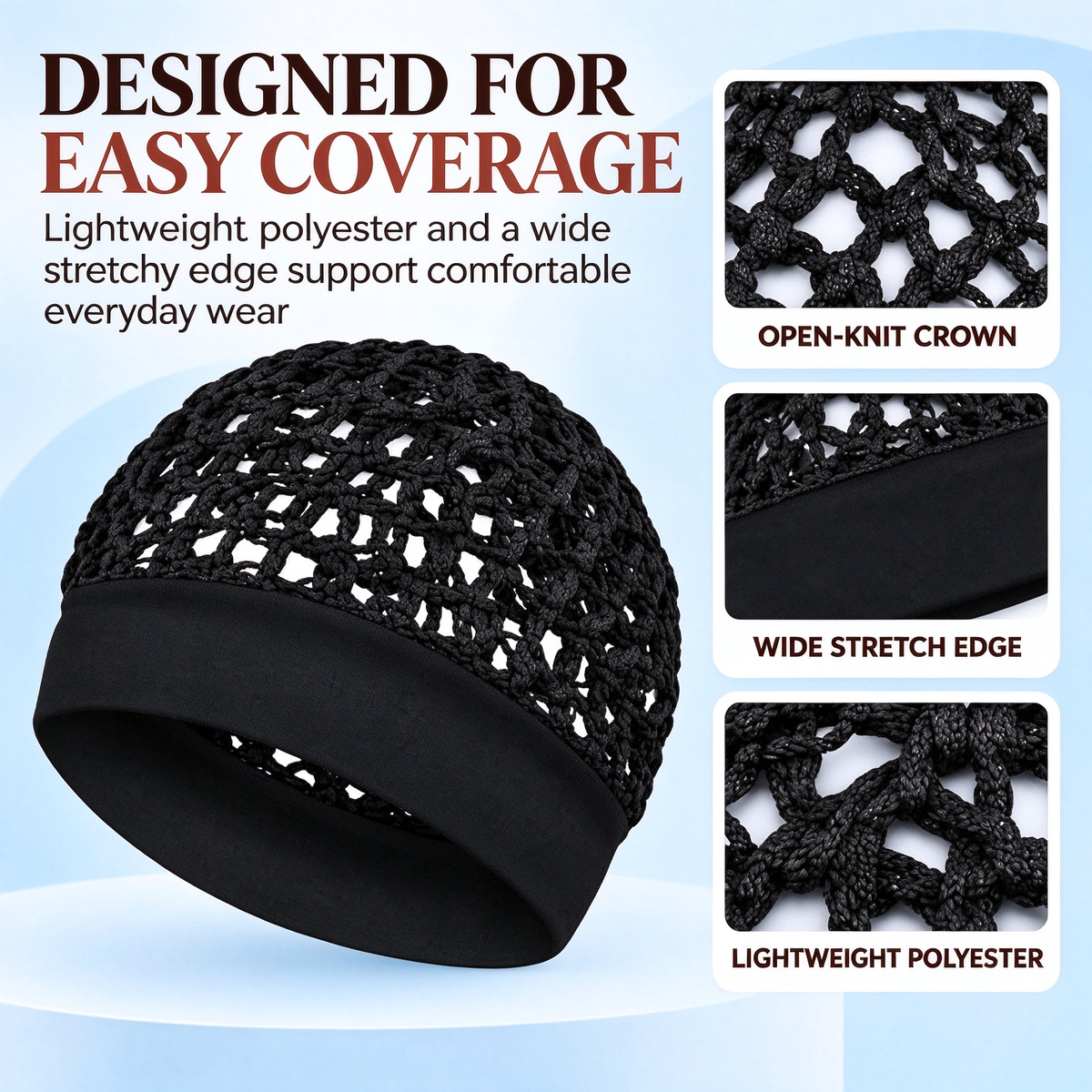 3-Pcs Stretchy Wide-Edge Sleeping Cap Set, Breathable Hair Bonnet