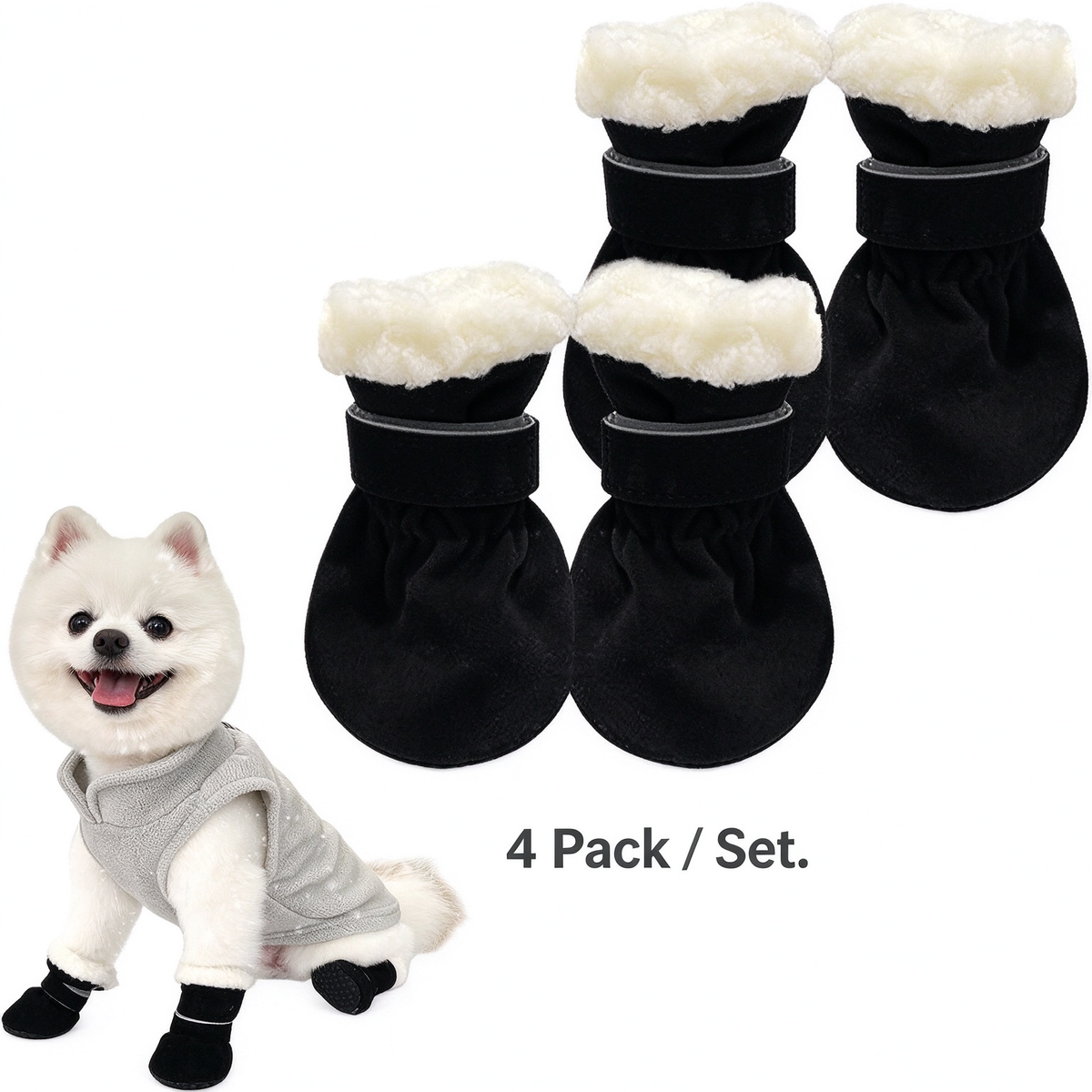 4Pcs Soft Dog Booties for Winter, Warm Non-Slip Paw Covers for Cold Weather