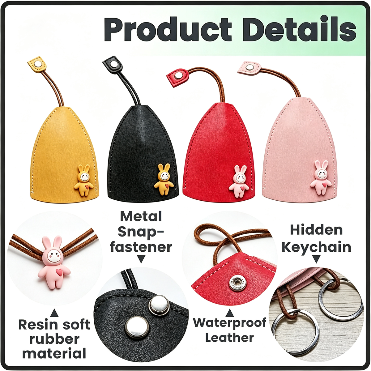 Cute Cartoon Pull-out Key Case-Quick Pull Design Anti-Scratch Key Pouch-4 Pack