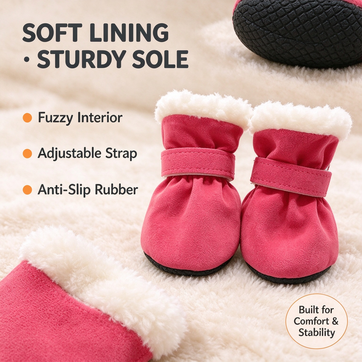 4Pcs Soft Dog Booties for Winter, Warm Non-Slip Paw Covers for Cold Weather