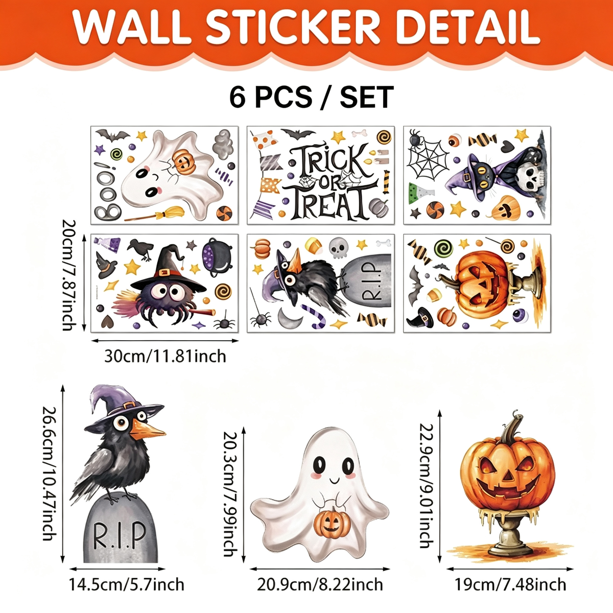 Halloween Electrostatic Decorative Stickers-6 Pcs