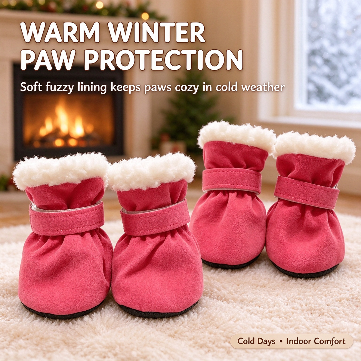4Pcs Soft Dog Booties for Winter, Warm Non-Slip Paw Covers for Cold Weather