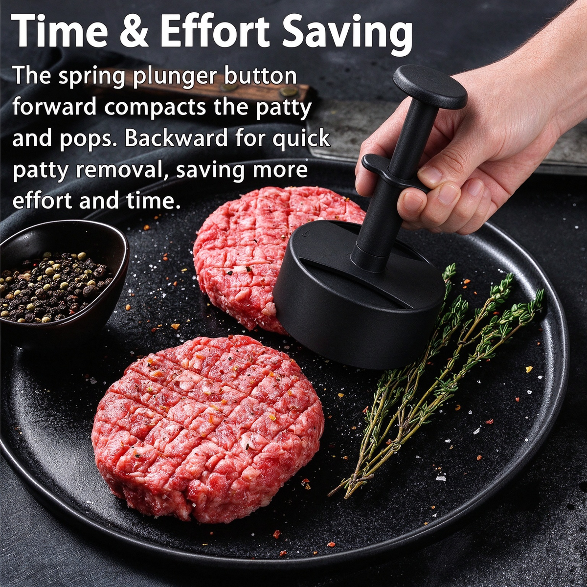 Hamburger Patty Maker with Press Handle, Burger Mold for Even Cooking