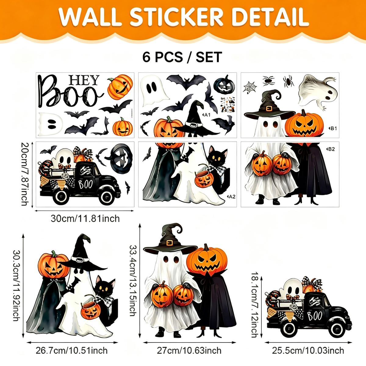 Halloween Electrostatic Decorative Stickers-6 Pcs