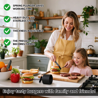 Hamburger Patty Maker with Press Handle, Burger Mold for Even Cooking