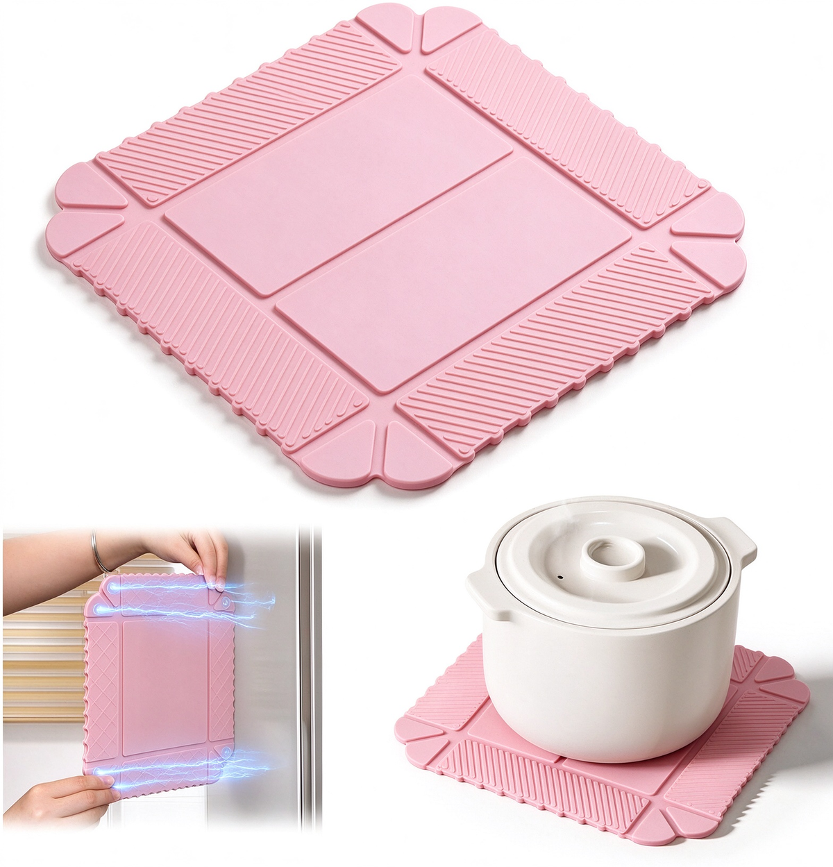 Foldable Magnetic Silicone Trivet & Pot Holder, Kitchen Heat Resistant Mat