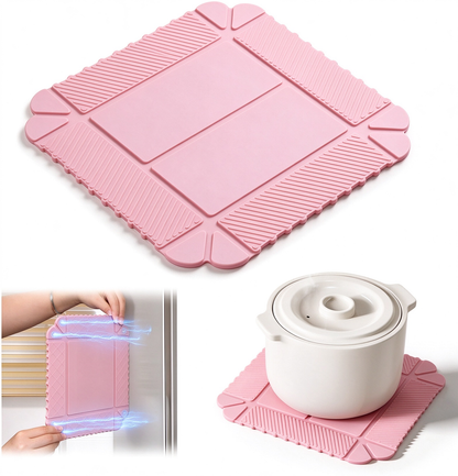 Foldable Magnetic Silicone Trivet & Pot Holder, Kitchen Heat Resistant Mat