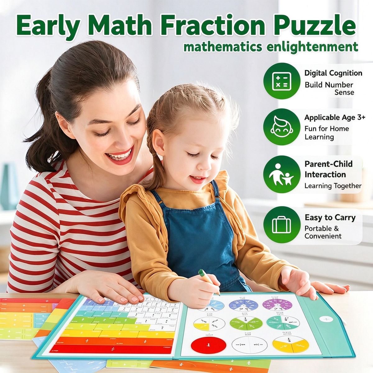 Magnetic Fraction Board & Fraction Tiles, Montessori Math Teaching Aids