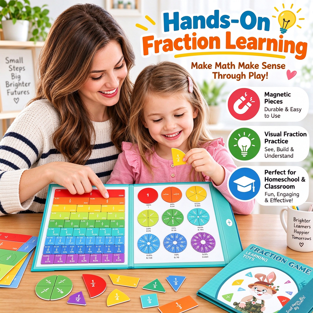 Magnetic Fraction Board & Fraction Tiles, Montessori Math Teaching Aids