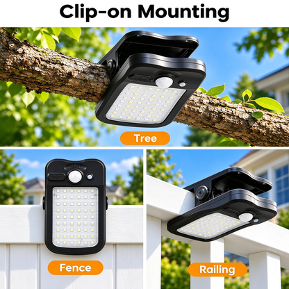 Clip On Solar Lights Outdoor, 60 LEDs  USB & Solar Motion Sensor Clamp On Light