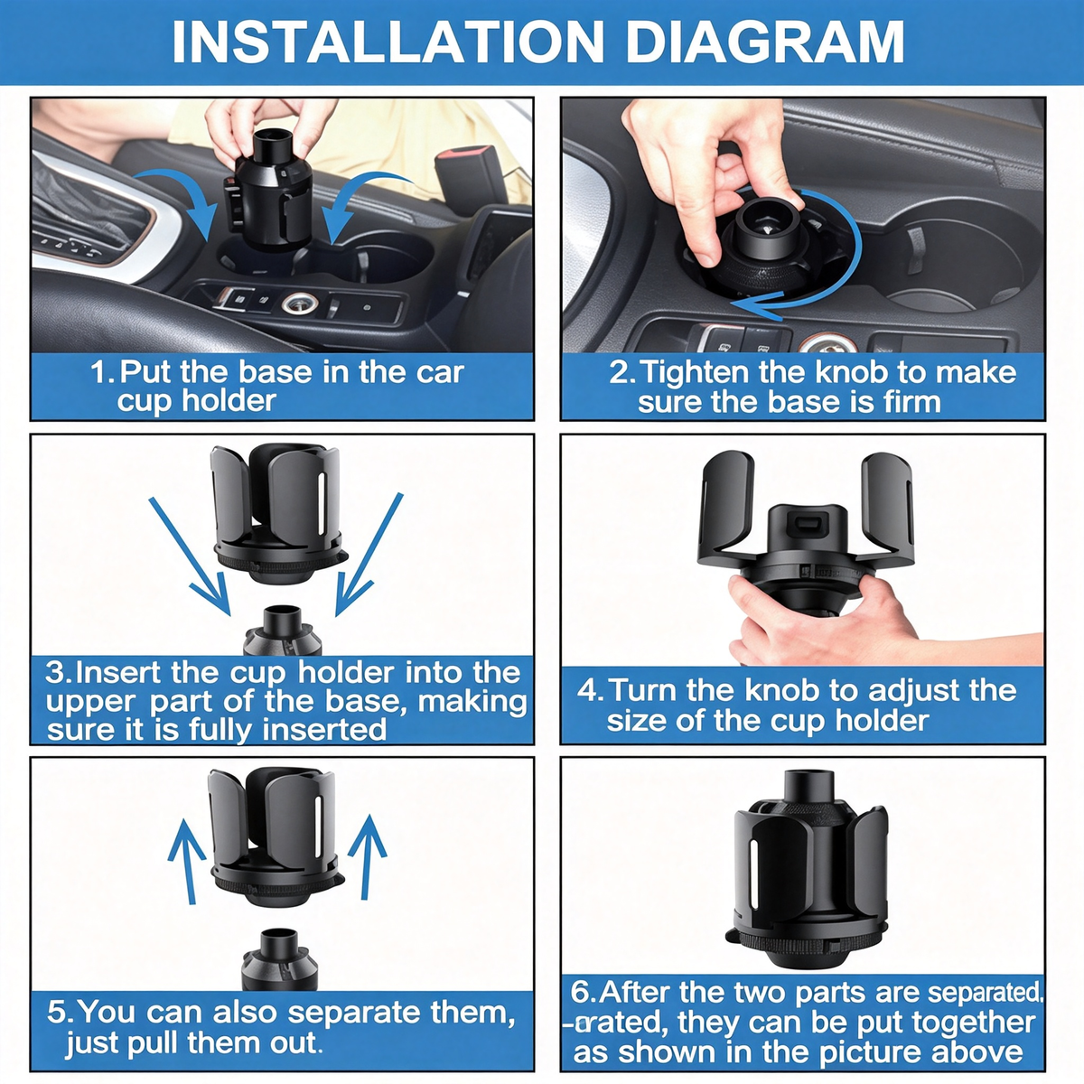 Adjustable Car Cup Holder Extender - With 360° Rotating Extendable Base
