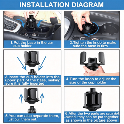 Adjustable Car Cup Holder Extender - With 360° Rotating Extendable Base