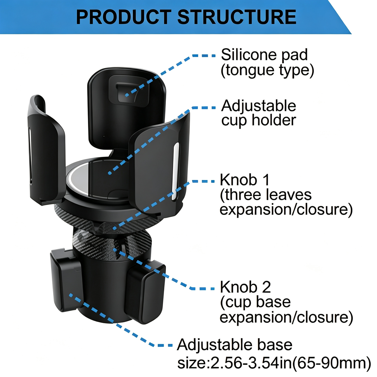 Adjustable Car Cup Holder Extender - With 360° Rotating Extendable Base