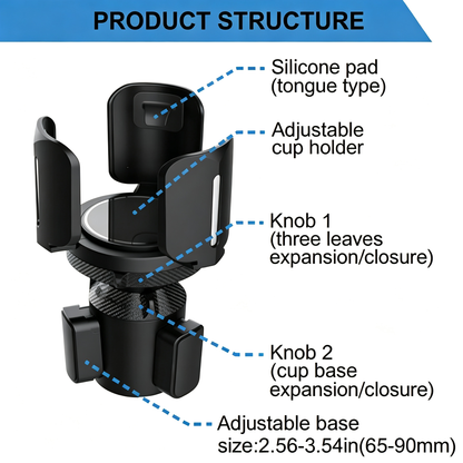 Adjustable Car Cup Holder Extender - With 360° Rotating Extendable Base