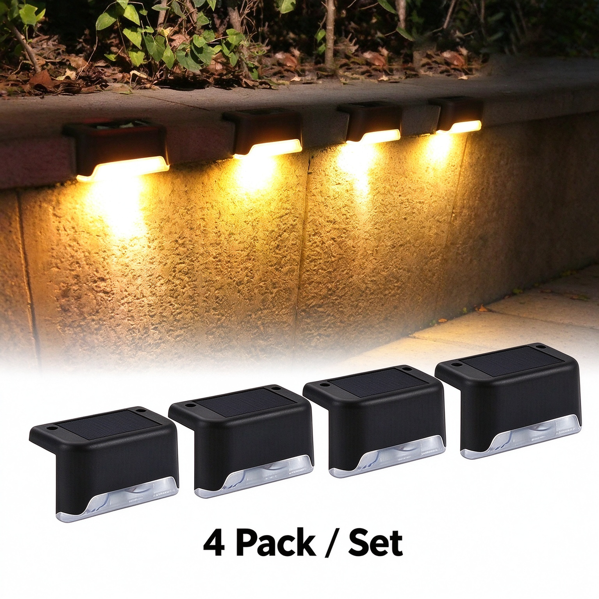 Solar Deck Step Lights, Solar Powered Waterproof Outdoor Lighting