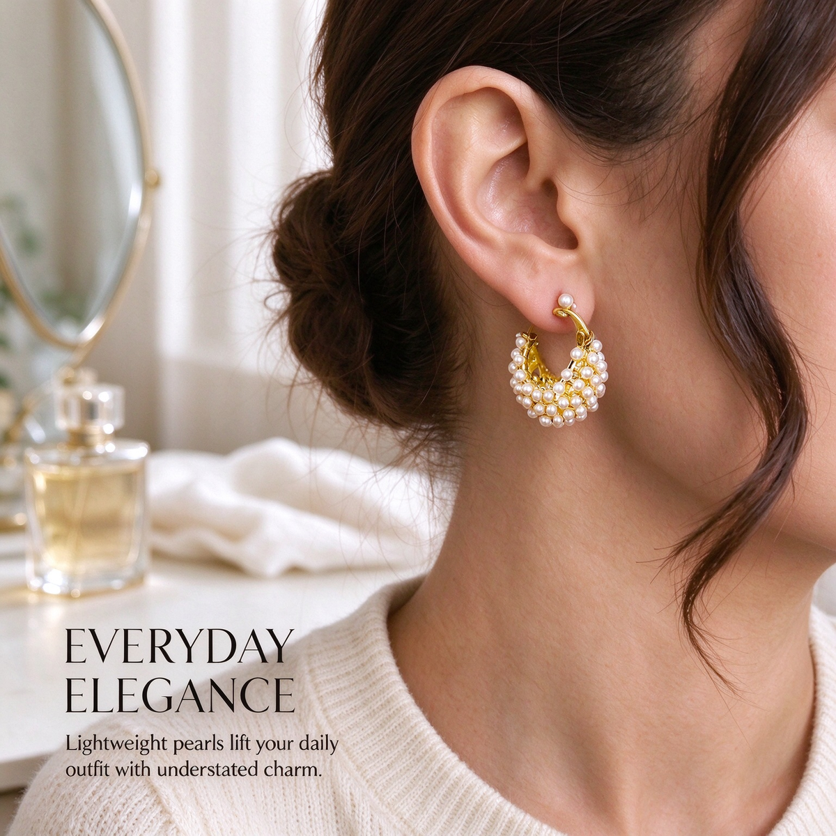 Sweet Cluster Imitation Pearl Hoop Earrings Fashion Jewelry for Women