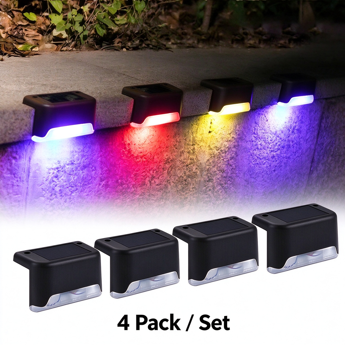 Solar Deck Step Lights, Solar Powered Waterproof Outdoor Lighting