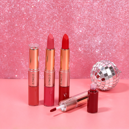 3 Pcs Double Ended Lip Gloss Lipsticks Set Makeup- Matte Long Lasting Waterproof