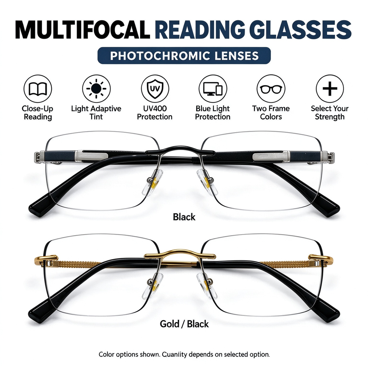 Universal Photochromic Reading Glasses Set - Includes Storage Case