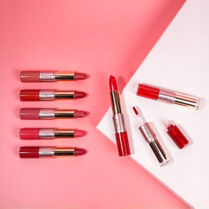 3 Pcs Double Ended Lip Gloss Lipsticks Set Makeup- Matte Long Lasting Waterproof