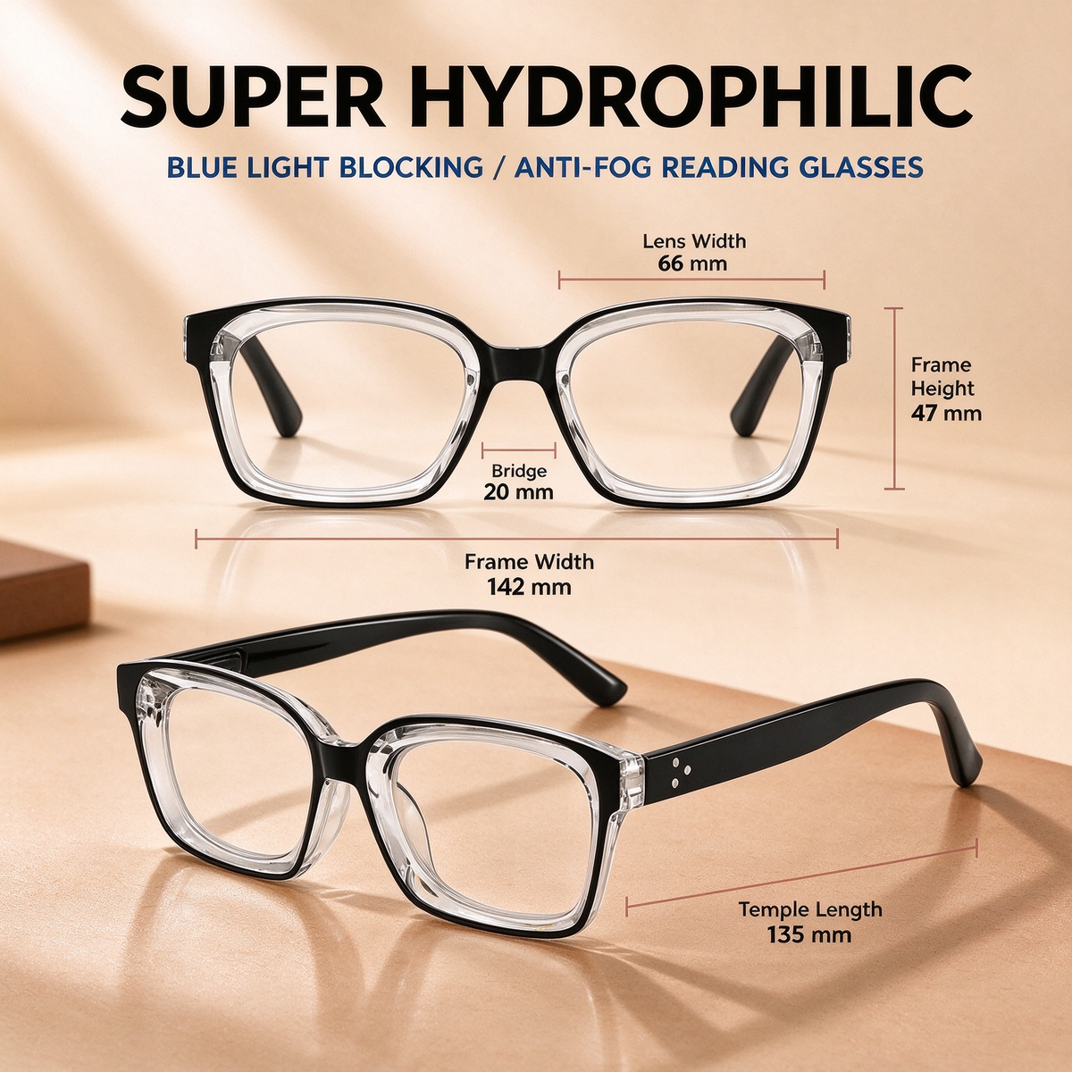 Universal Anti-fog Reading Glasses - Classic Thick Square