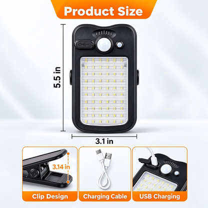 Clip On Solar Lights Outdoor, 60 LEDs  USB & Solar Motion Sensor Clamp On Light