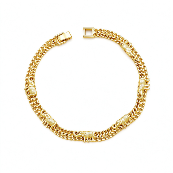 Cuban Metal Gold-Plated Vintage Elephant Bracelet, 7-inch