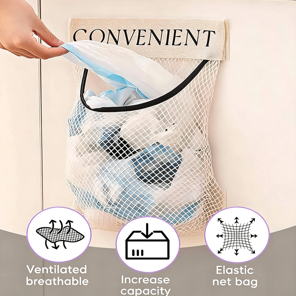 10-Pack Hanging Mesh Bags-Adhesive Storage Bags